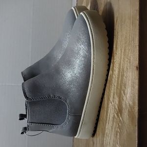 Cat & Jack Silver Sparkled Zippered Ankle High Booties  - Kids Girls Size 12